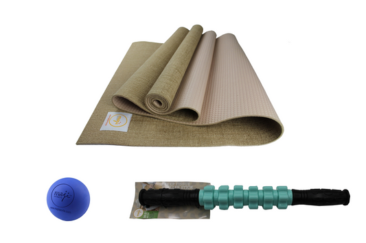 Jute ECO Yoga Mat + Massage Stick + Trigger Point Ball by Maji Sports