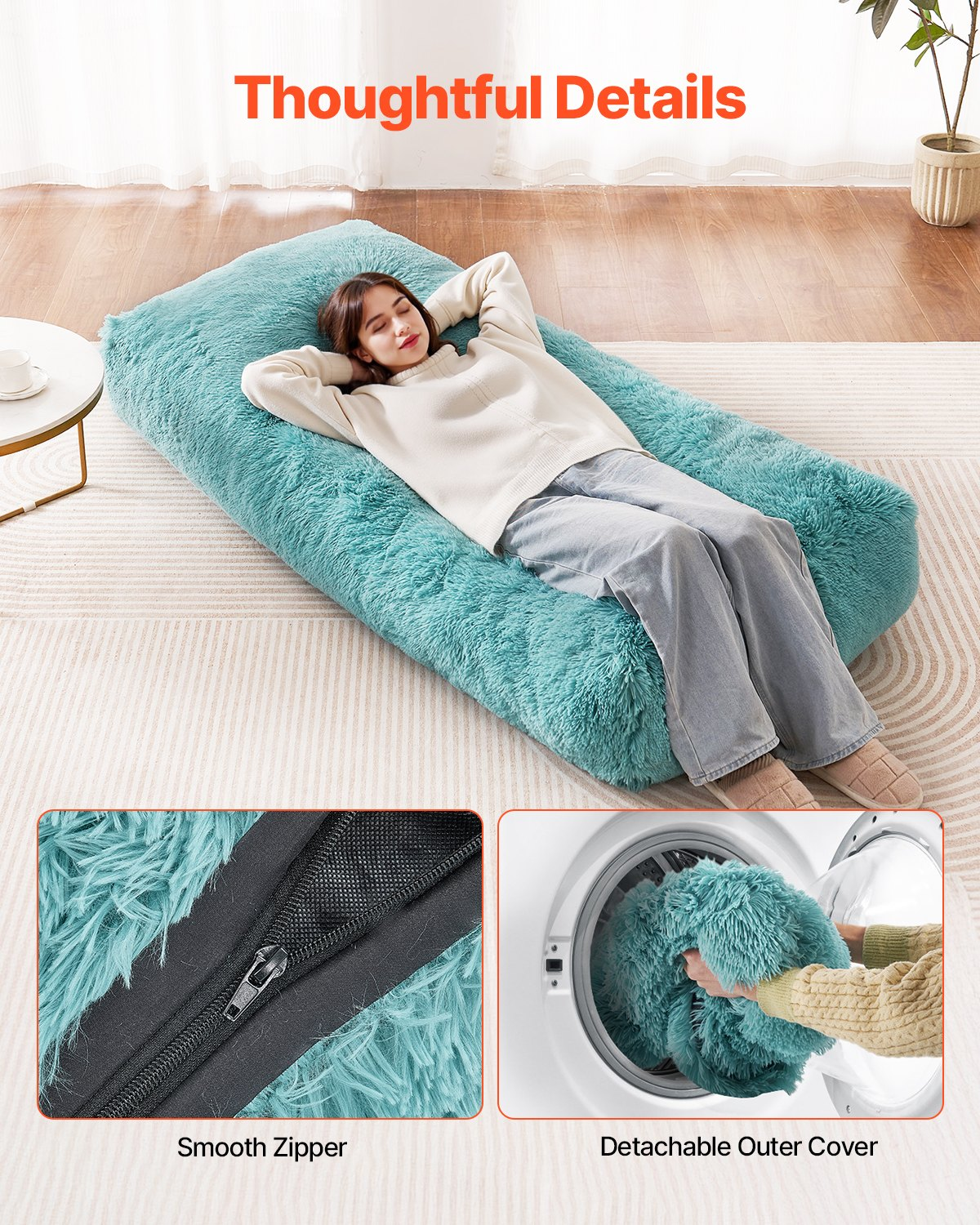 VEVOR Bean Bag Chair, Giant BeanBag Chair with Removable & Washable Cover for Adults, Fluffy Plush & High-Density Foam Filling Floor Adult Bean Bag with Zapper, Ideal for Living Room, Bedroom, Blue by J&D Motion