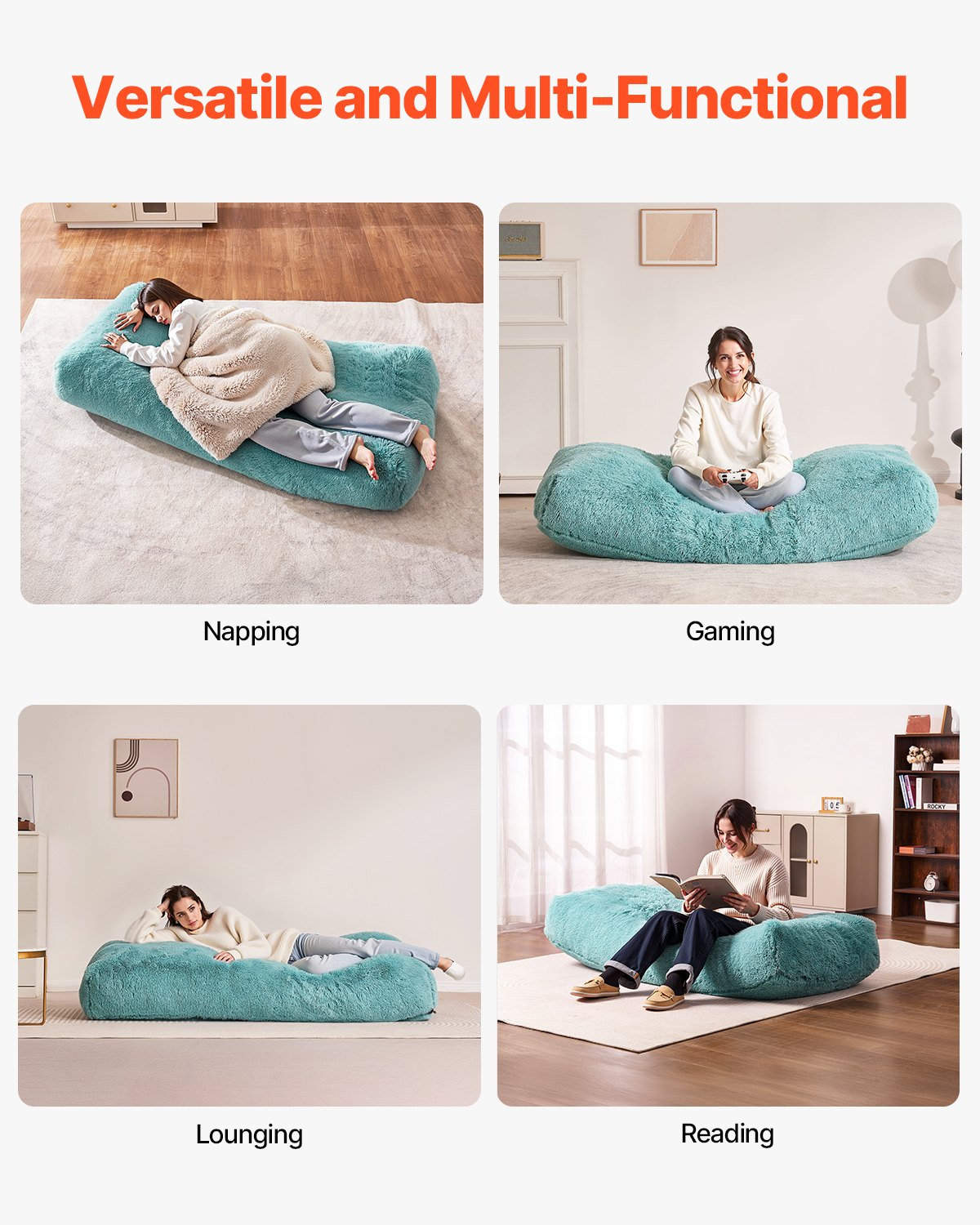VEVOR Bean Bag Chair, Giant BeanBag Chair with Removable & Washable Cover for Adults, Fluffy Plush & High-Density Foam Filling Floor Adult Bean Bag with Zapper, Ideal for Living Room, Bedroom, Blue by J&D Motion