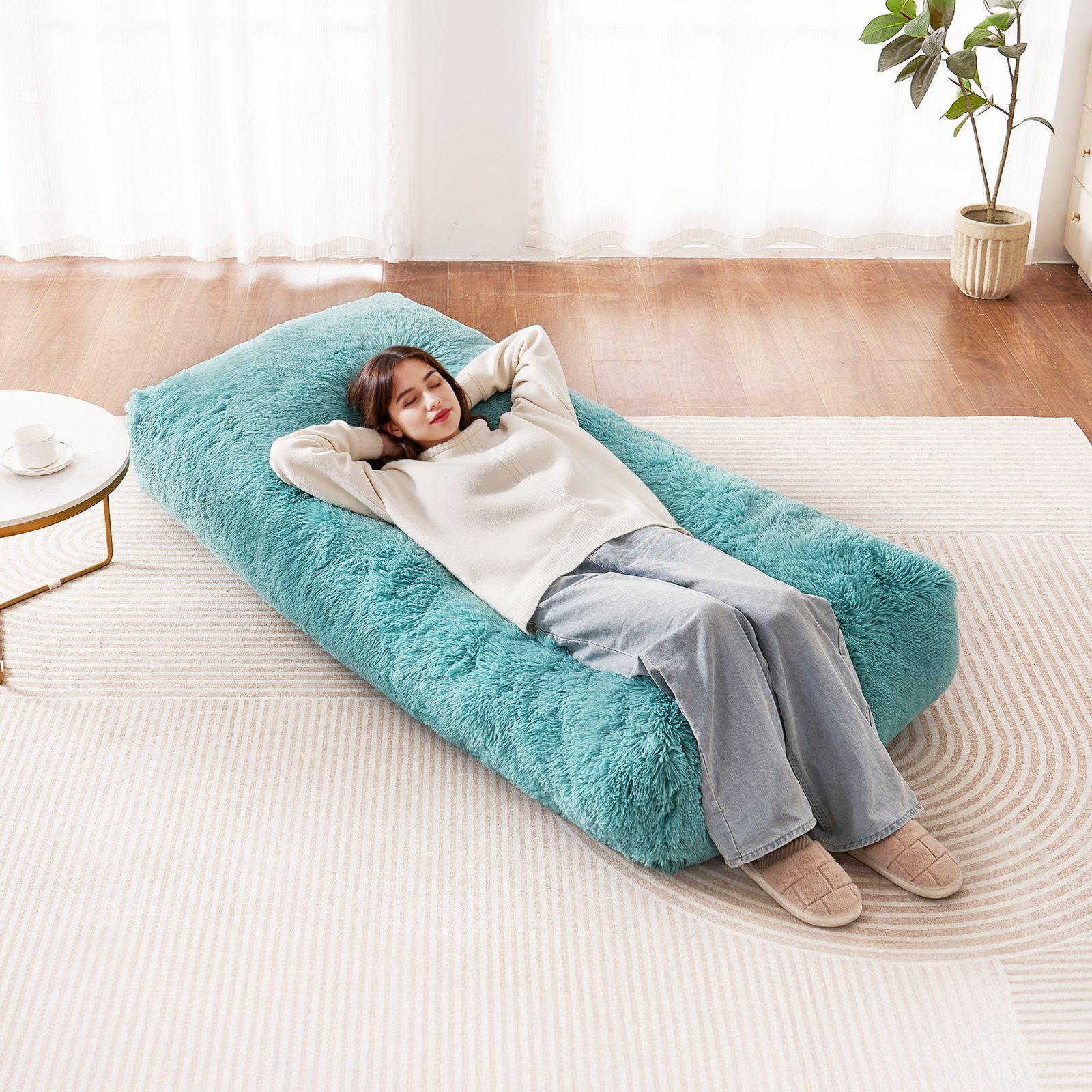 VEVOR Bean Bag Chair, Giant BeanBag Chair with Removable & Washable Cover for Adults, Fluffy Plush & High-Density Foam Filling Floor Adult Bean Bag with Zapper, Ideal for Living Room, Bedroom, Blue by J&D Motion