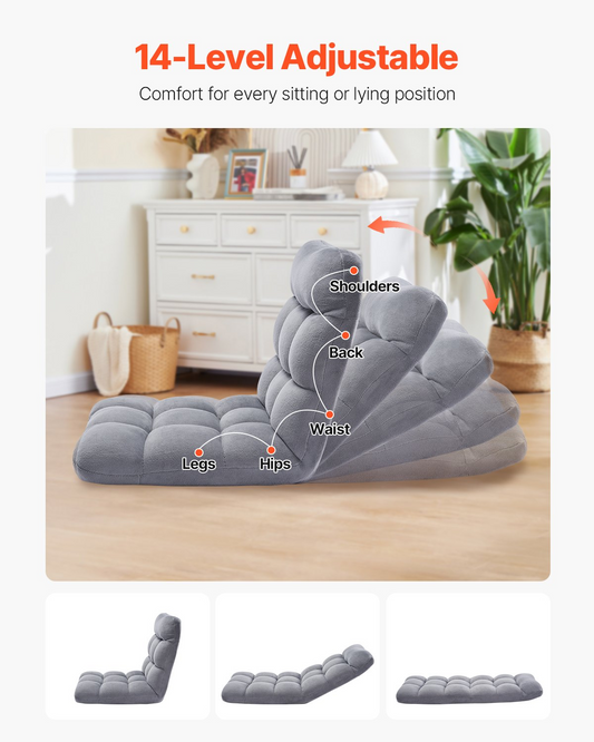 VEVOR Floor Chair, Recycled Foam Folding Sofa Chair with 14 Adjustable Positions, Multifunctional Floor Chair with Back Support Ideal for Sleeping Reading, Floor Gaming Chair Suitable for Kids, Gray by J&D Motion