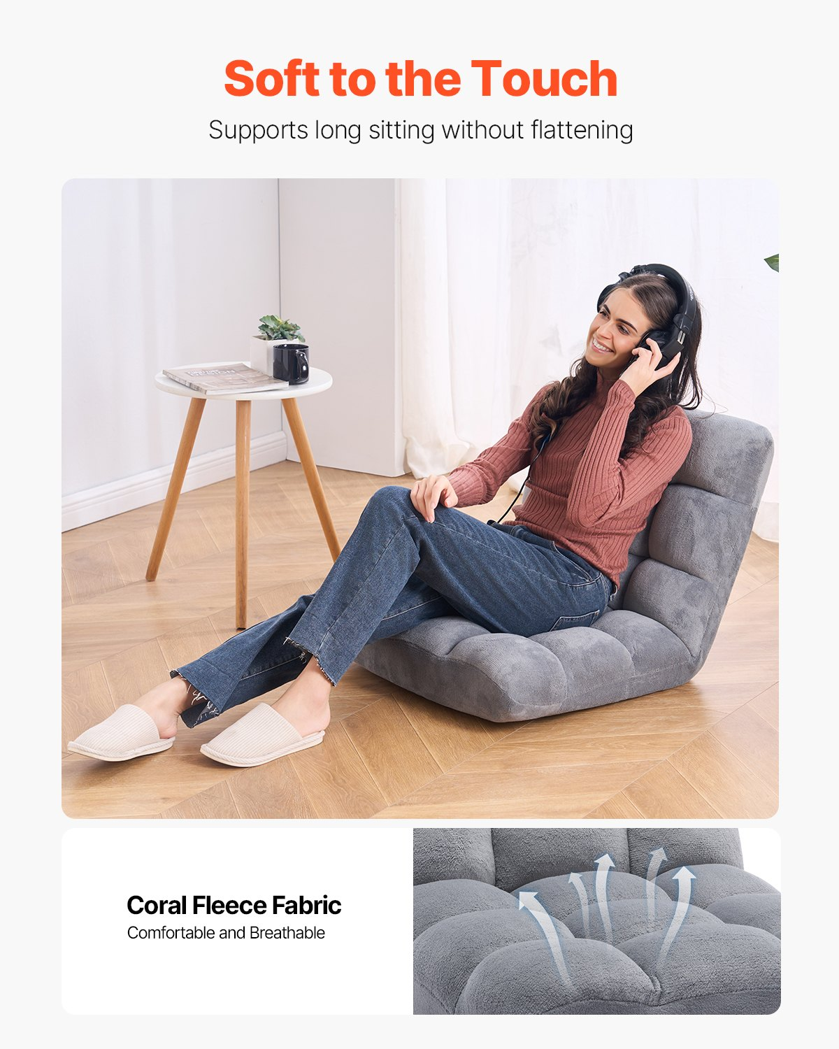 VEVOR Floor Chair, Recycled Foam Folding Sofa Chair with 14 Adjustable Positions, Multifunctional Floor Chair with Back Support Ideal for Sleeping Reading, Floor Gaming Chair Suitable for Kids, Gray by J&D Motion