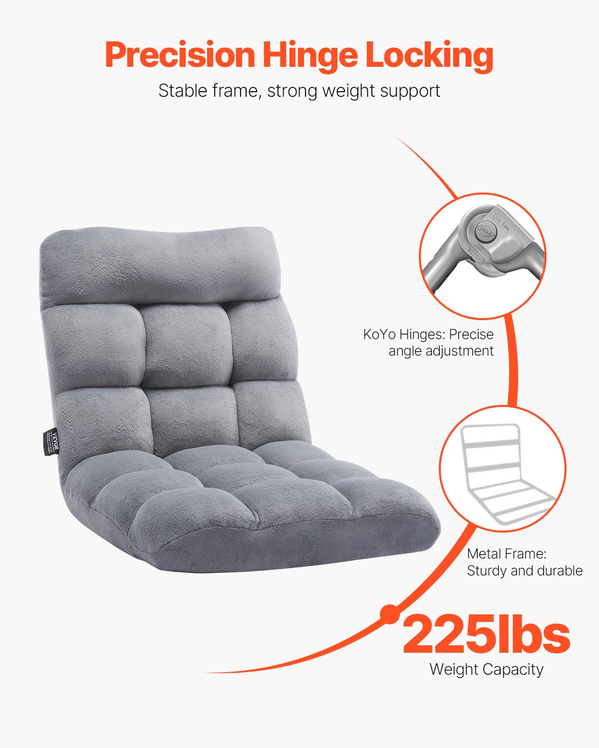 VEVOR Floor Chair, Recycled Foam Folding Sofa Chair with 14 Adjustable Positions, Multifunctional Floor Chair with Back Support Ideal for Sleeping Reading, Floor Gaming Chair Suitable for Kids, Gray by J&D Motion