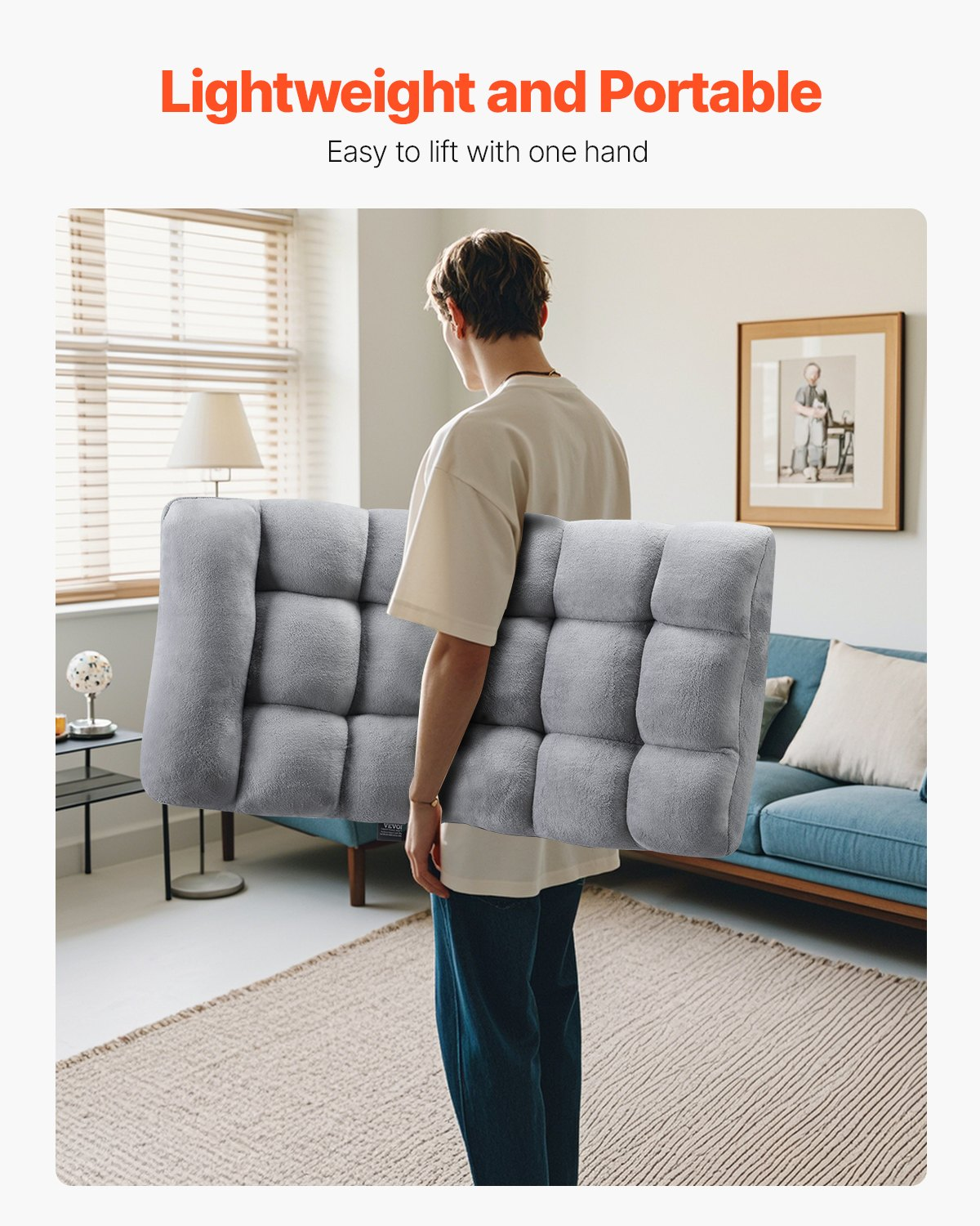 VEVOR Floor Chair, Recycled Foam Folding Sofa Chair with 14 Adjustable Positions, Multifunctional Floor Chair with Back Support Ideal for Sleeping Reading, Floor Gaming Chair Suitable for Kids, Gray by J&D Motion