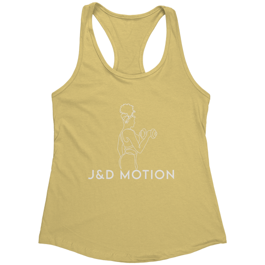 J&D Motion Bicep Beauty Women's Racerback Tank (White Graphic) by teelaunch