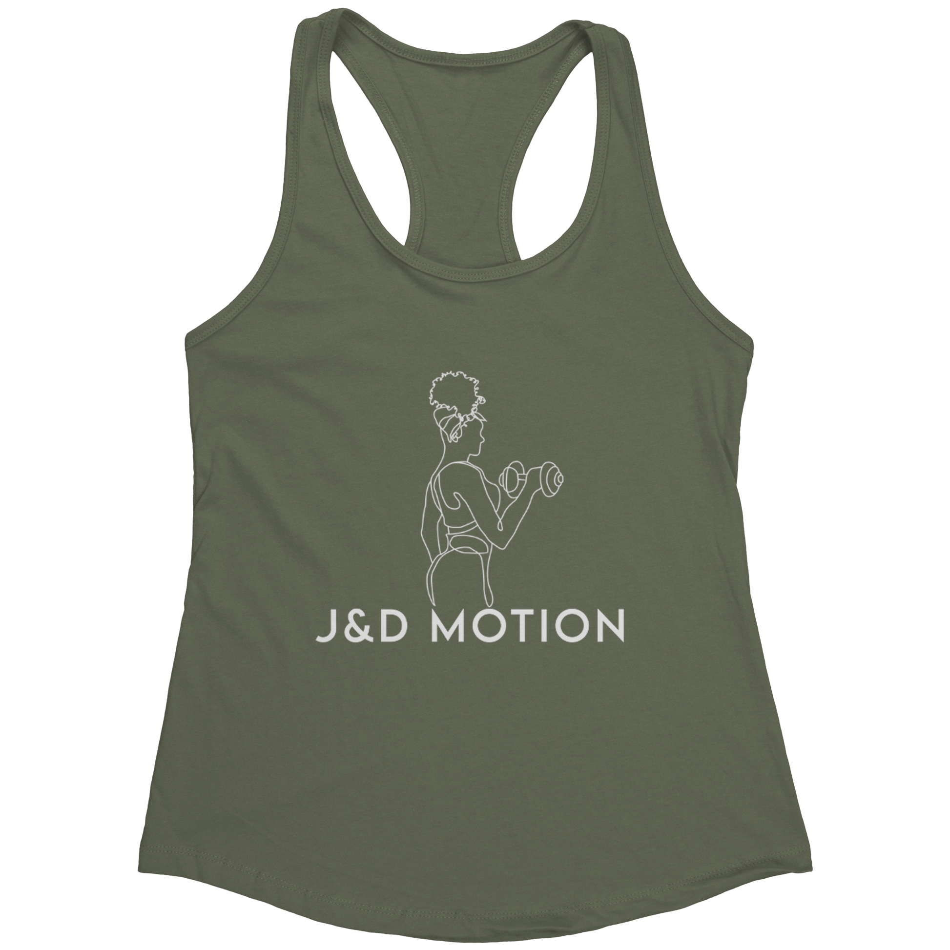 J&D Motion Bicep Beauty Women's Racerback Tank (White Graphic) by teelaunch