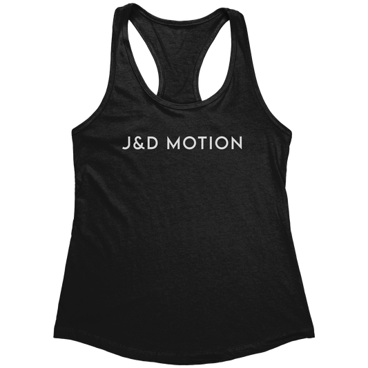 J&D Motion Women's Racerback Tank (White Text) by teelaunch